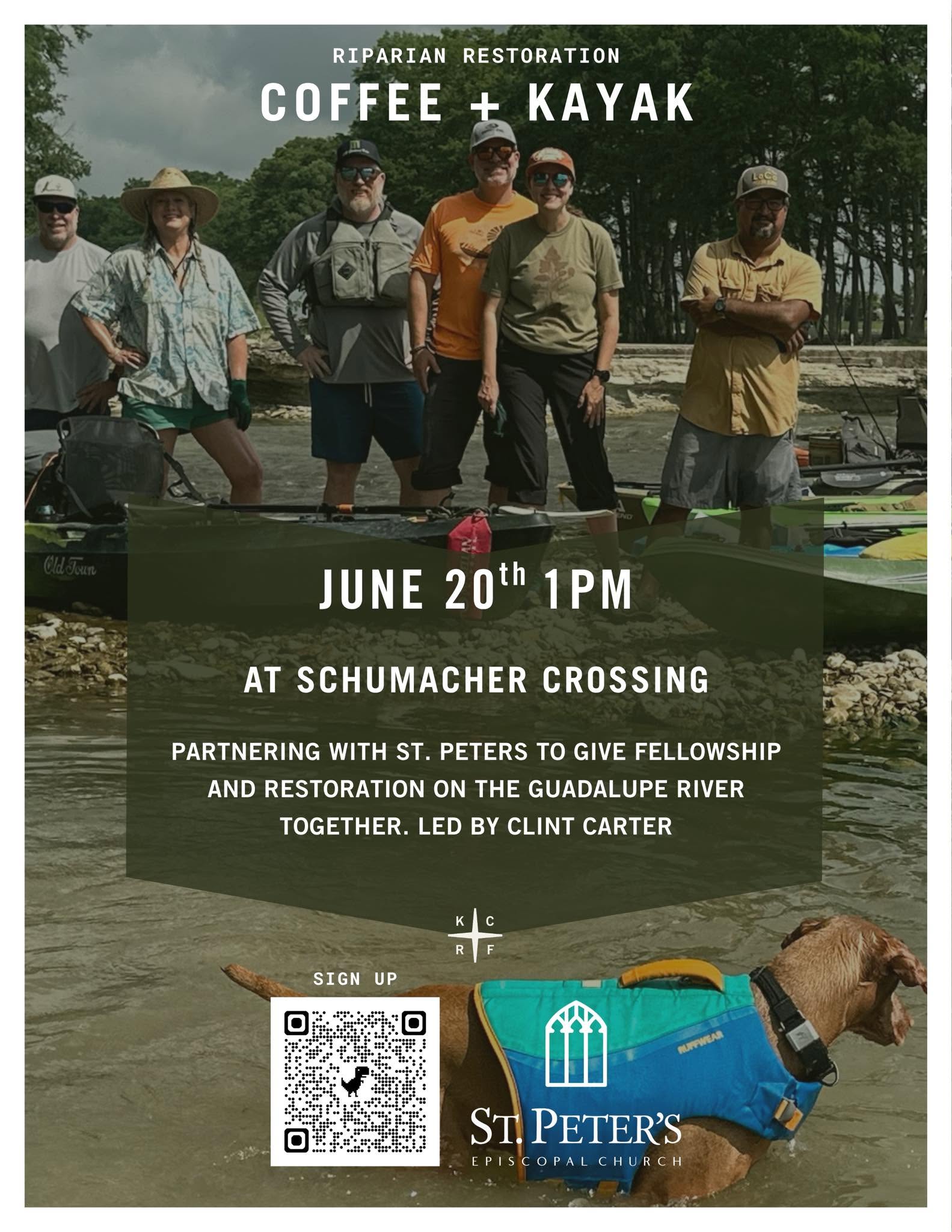 Coffee + Kayak event at Schumacher Crossing
