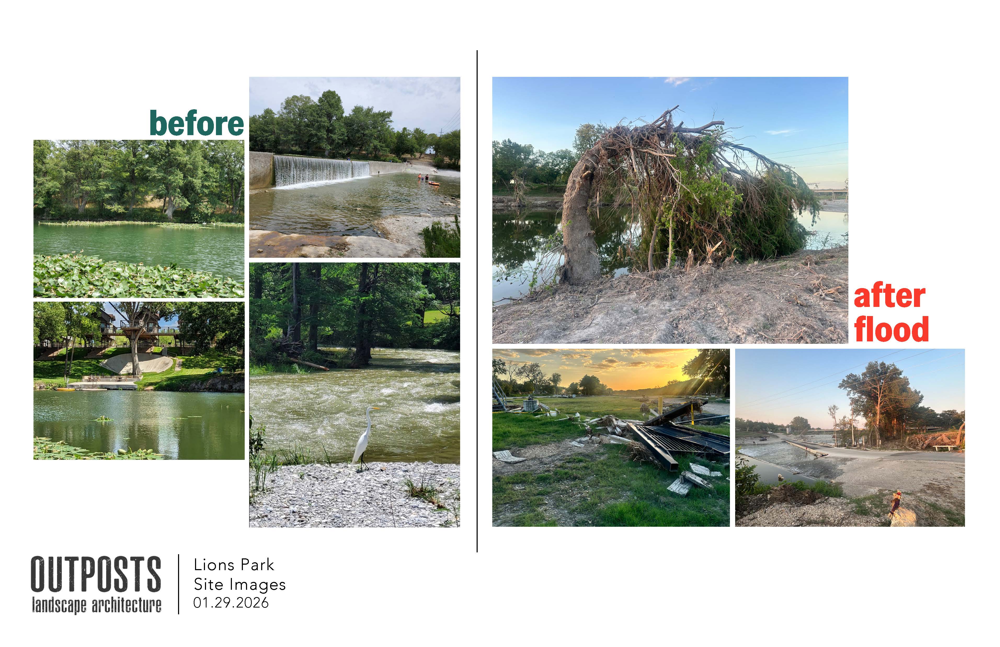 Lions Park before and after the 2025 flood